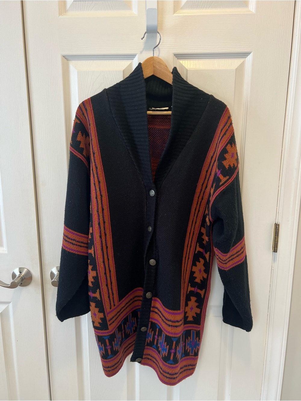 VINTAGE Shawl Collar Button-Front Sweater Cardigan with Rust Accent